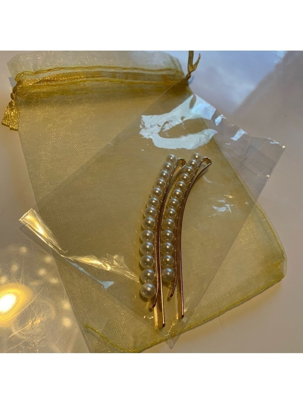 Gold Bobby Pins Ivory Pearl Embellished Pair - Picture 8 of 8